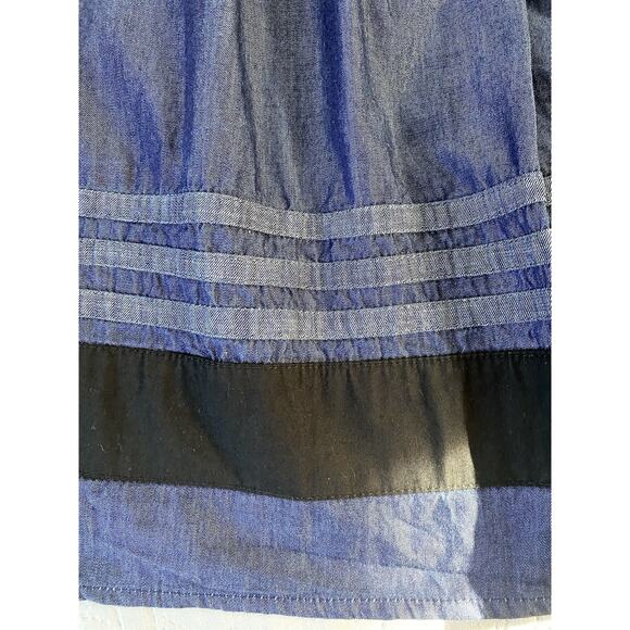 EShakti Sz M (10) Chambray Pintuck Puff SS Fit’N’Flare Black Trim Full Skirt Drs - Picture 14 of 14